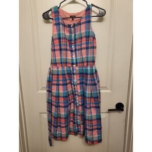 TALBOTS Pink Blue Madras Plaid Button Front Shirtdress Dress Sz 2